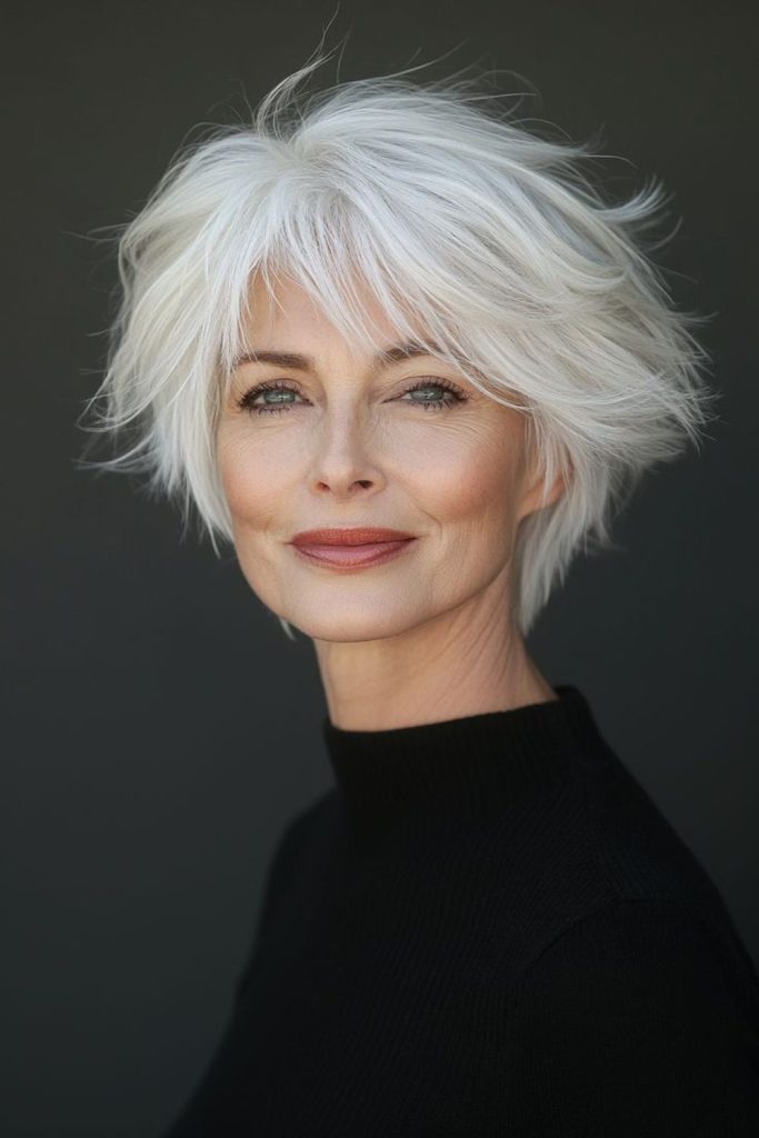 Shimmering silver bob with jagged layers