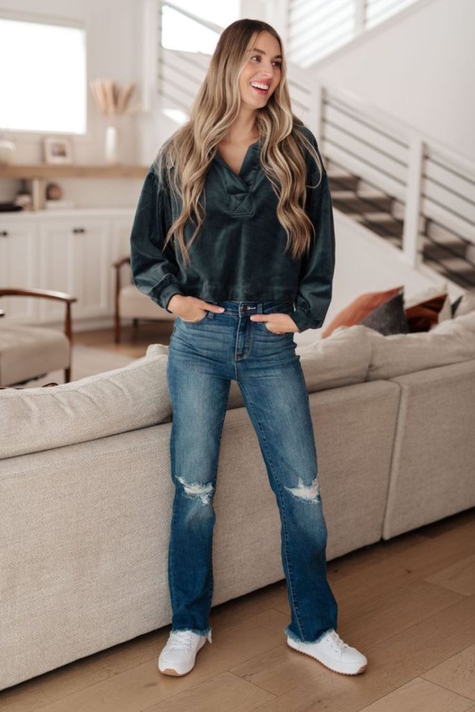 Charcoal slate hoodie with ripped jeans