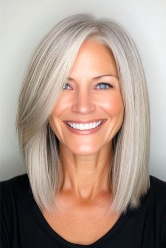 Sleek angled lob glossy elegance