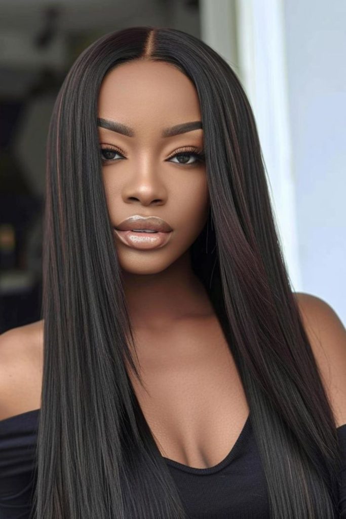 Long expansive straight black hair.