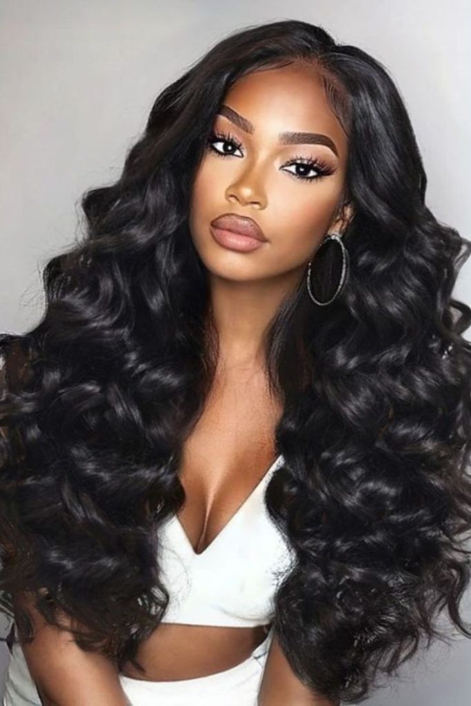 Romantic smoky loose curls wig.