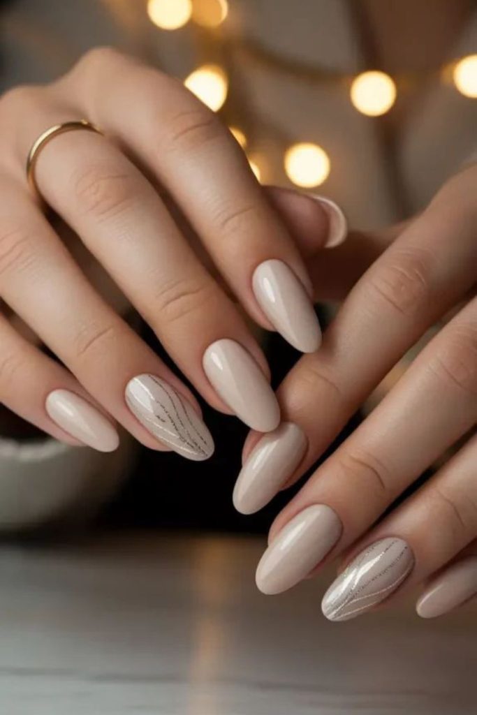 Cool beige snowbound nail style