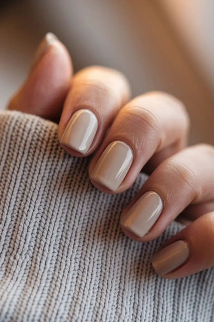 Soft clay neutral short nails.