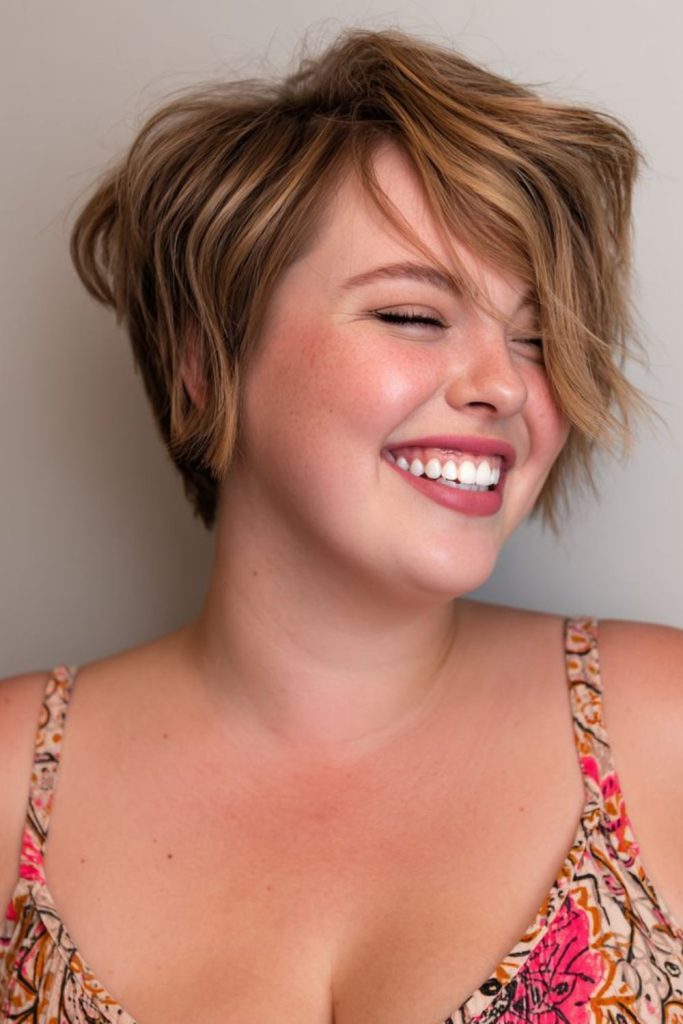 Voluminous swooped pixie with lifted crown