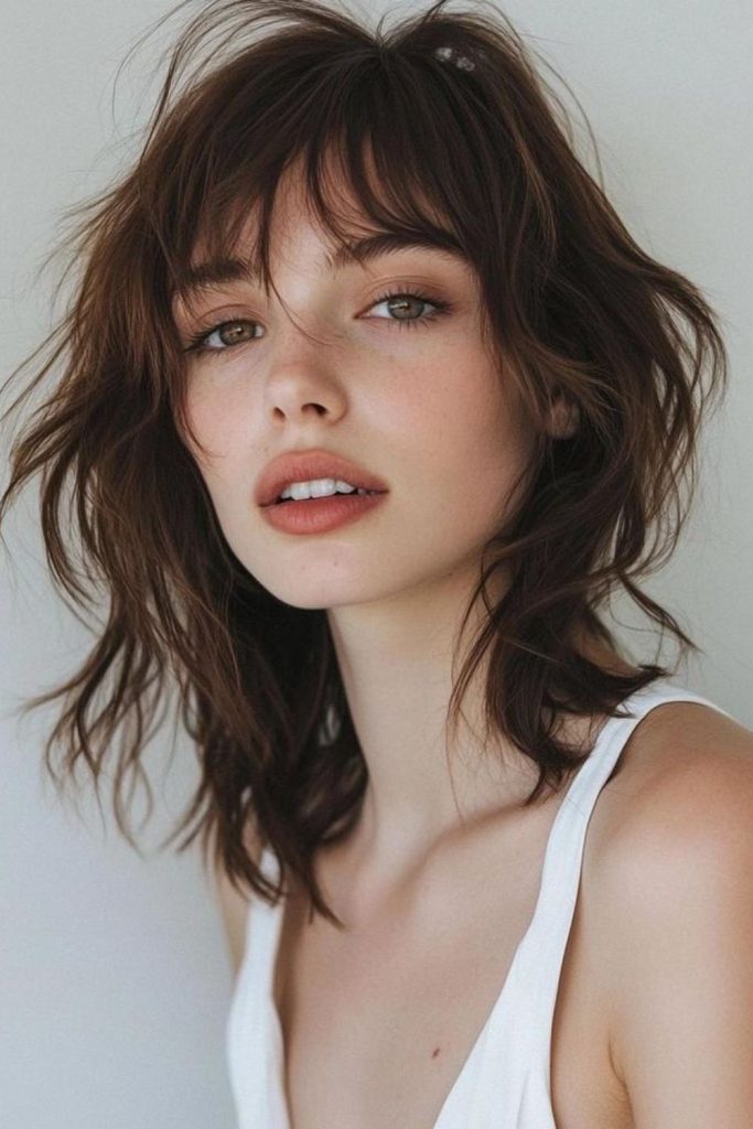 Windblown uneven shoulder-length textured hair