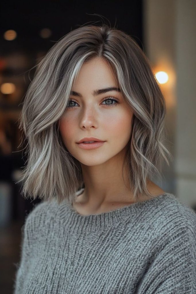 Ash gray bob with dynamic texture.