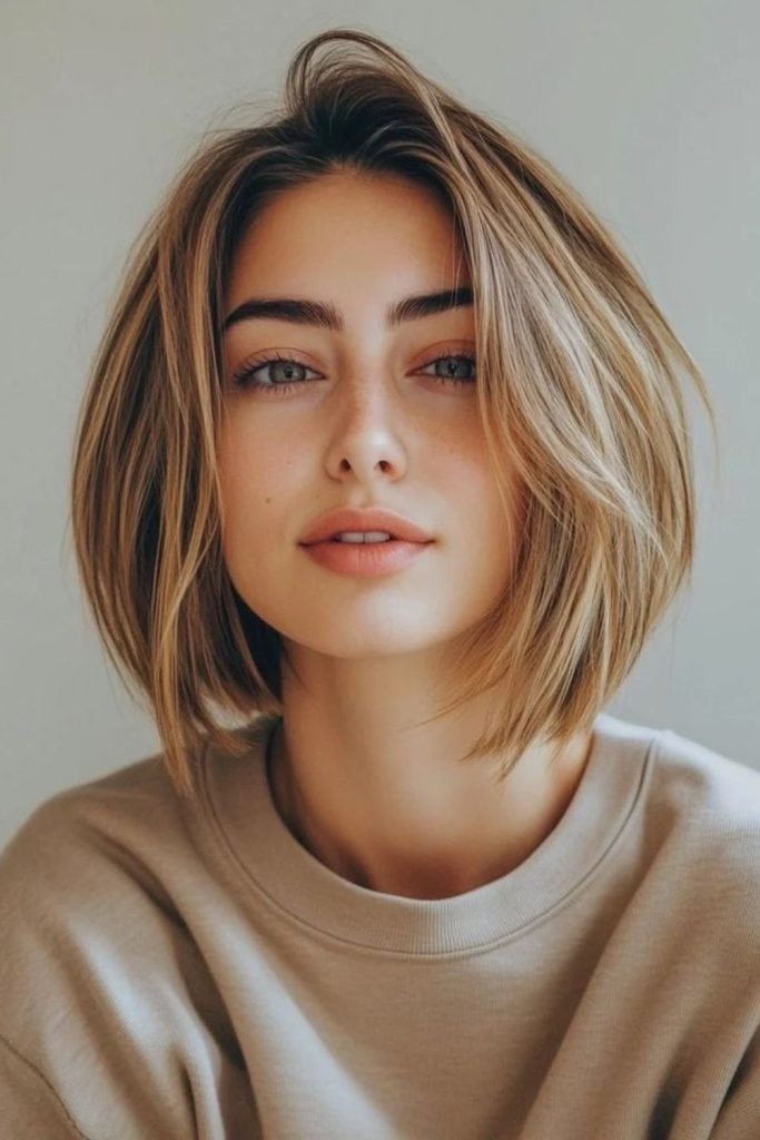 Golden layered bob with playful motion