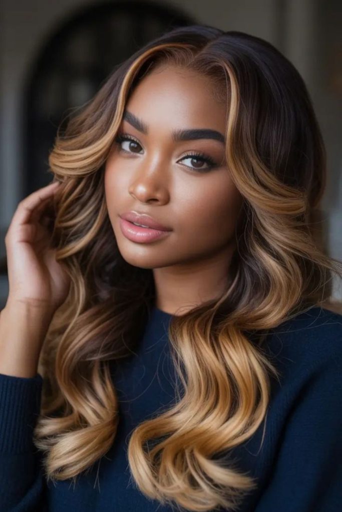 Honey blonde waves with natural shine