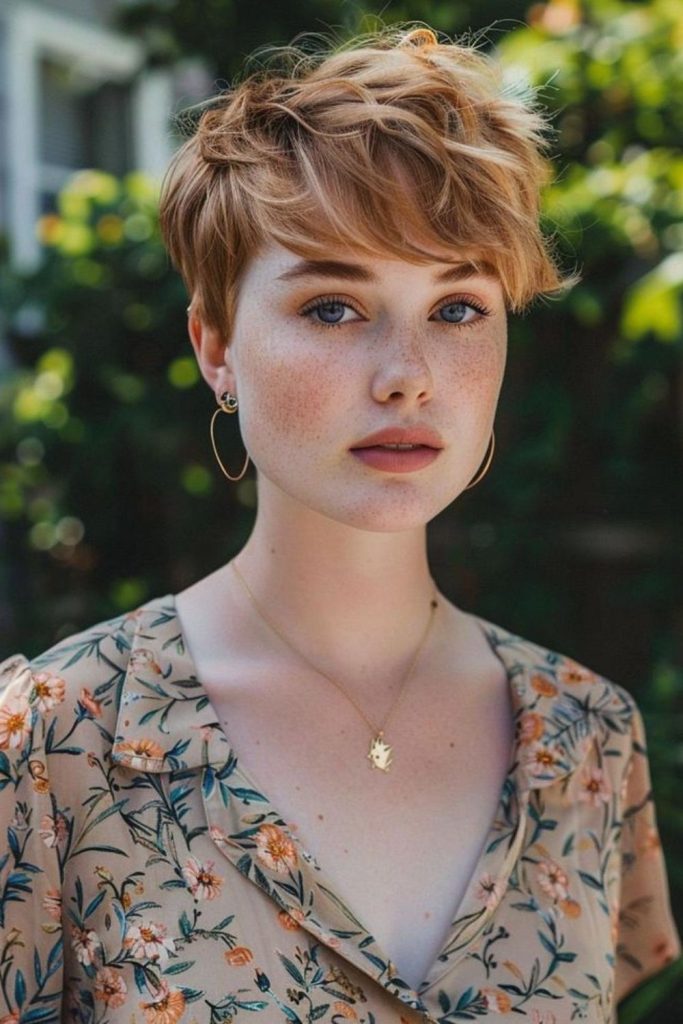 Sun-kissed crown pixie with radiant layers