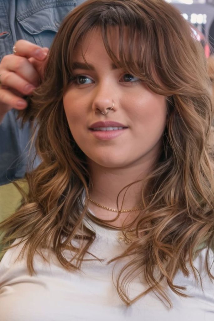 Textured arc bangs add depth softly