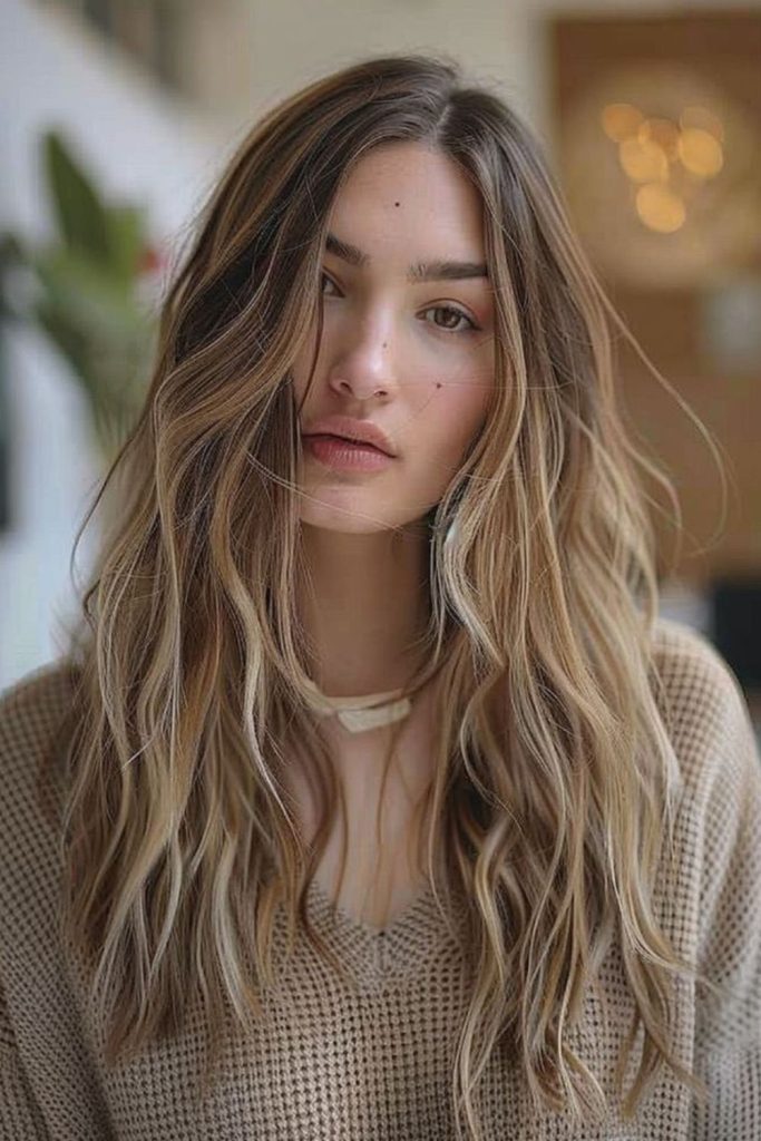 Layered thin wavy long strands