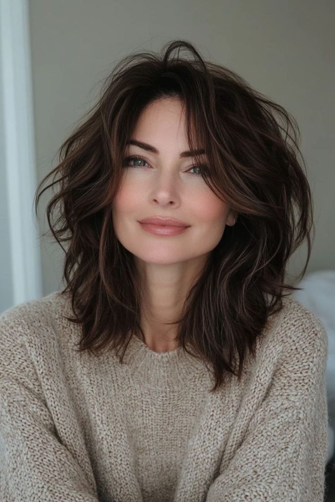 Casual tousled side-parted hairstyle