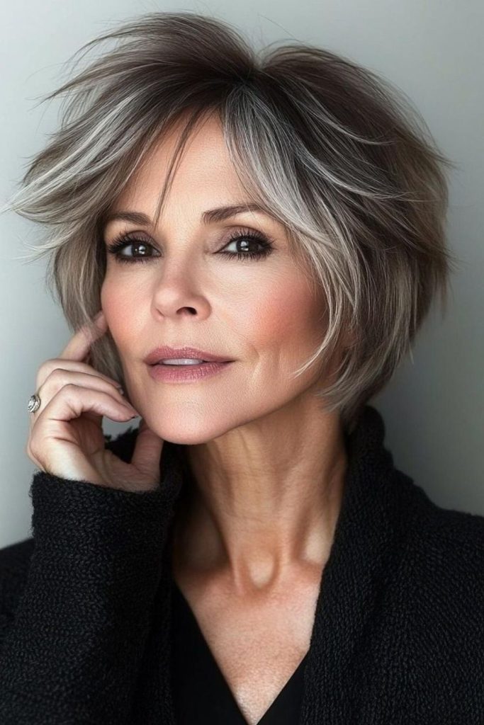 Dark roots with choppy gray tips