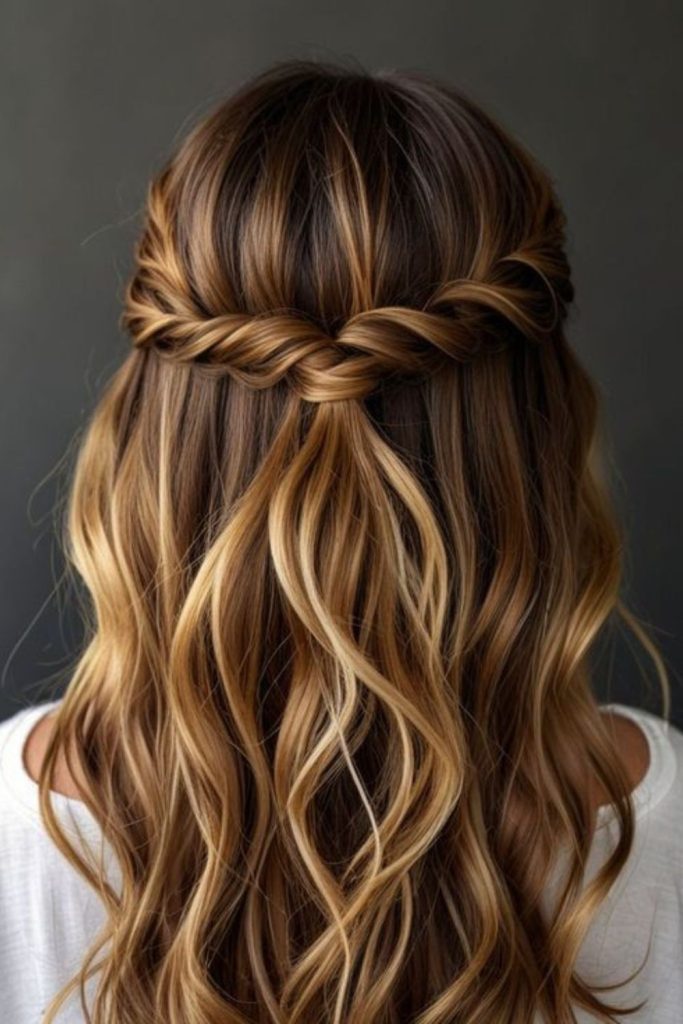 Twisted upper section with free-flowing locks.