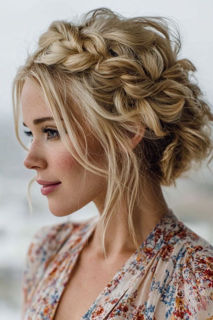 Braided halo crown with loose tendrils