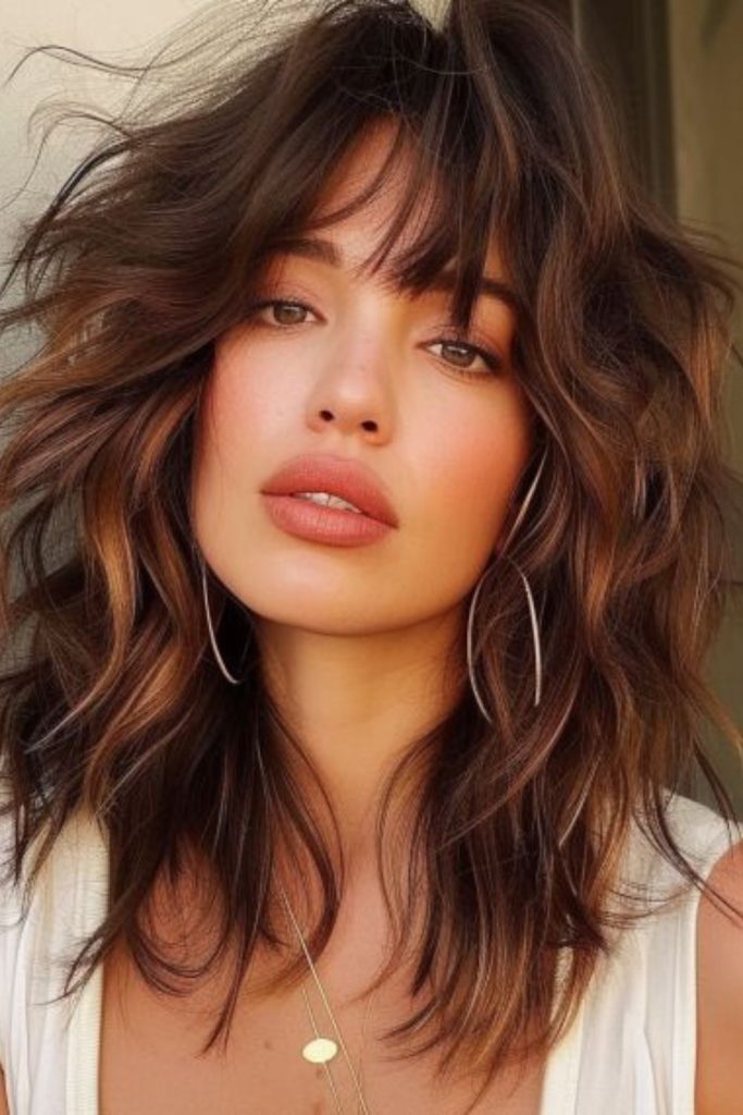 Long bob with twisted layered ends