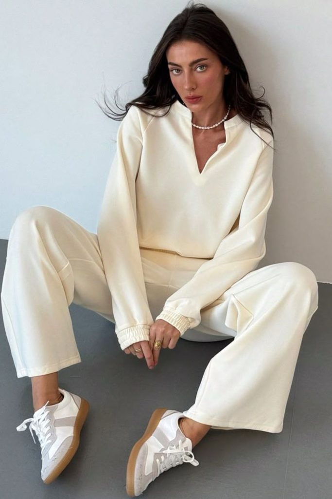 Vanilla sweatsuit neutral relaxed outfit.