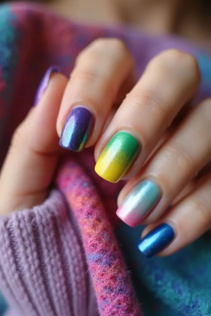 Matte nails with neon accent highlights