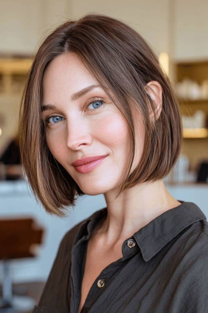Sleek reflective Italian bob elegance.
