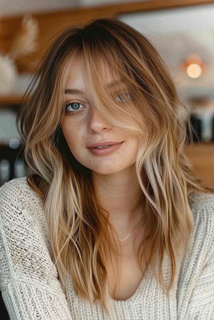 Uneven airy bangs with gentle motion