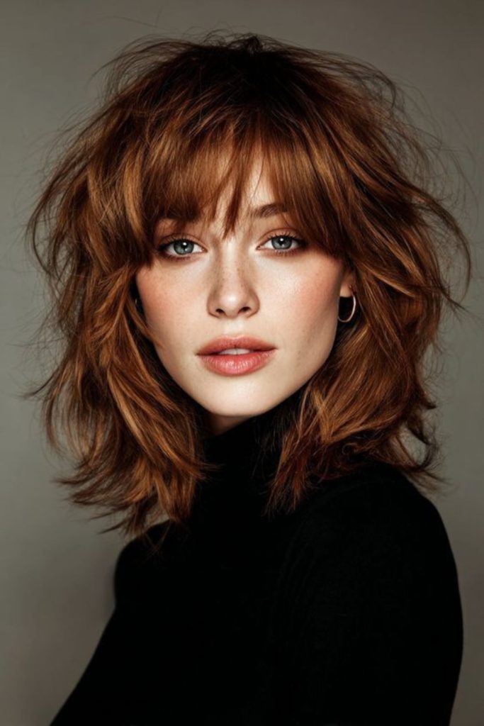 Choppy uneven shoulder-length layered style