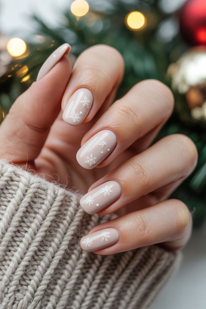 Warm taupe minimalist winter nails