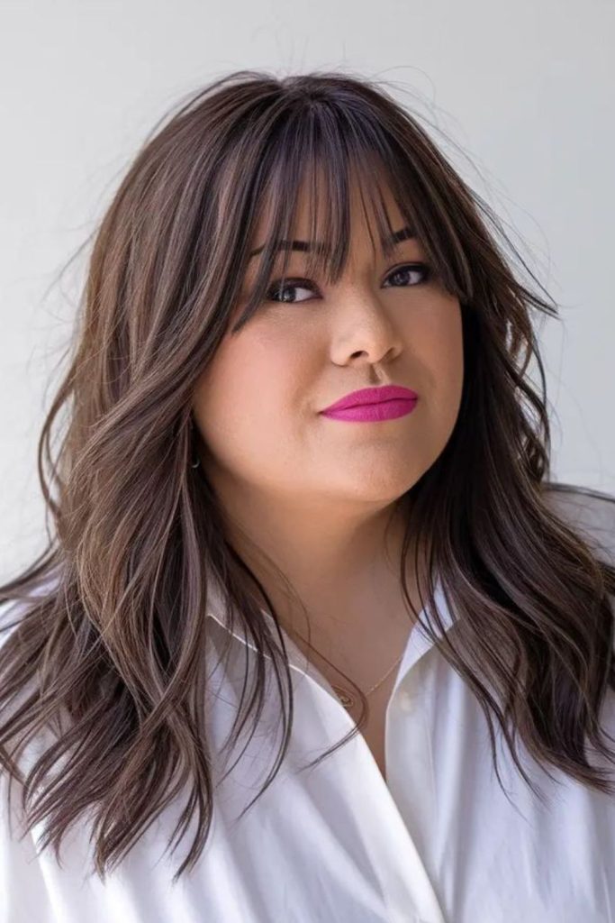 Short wispy split bangs add height