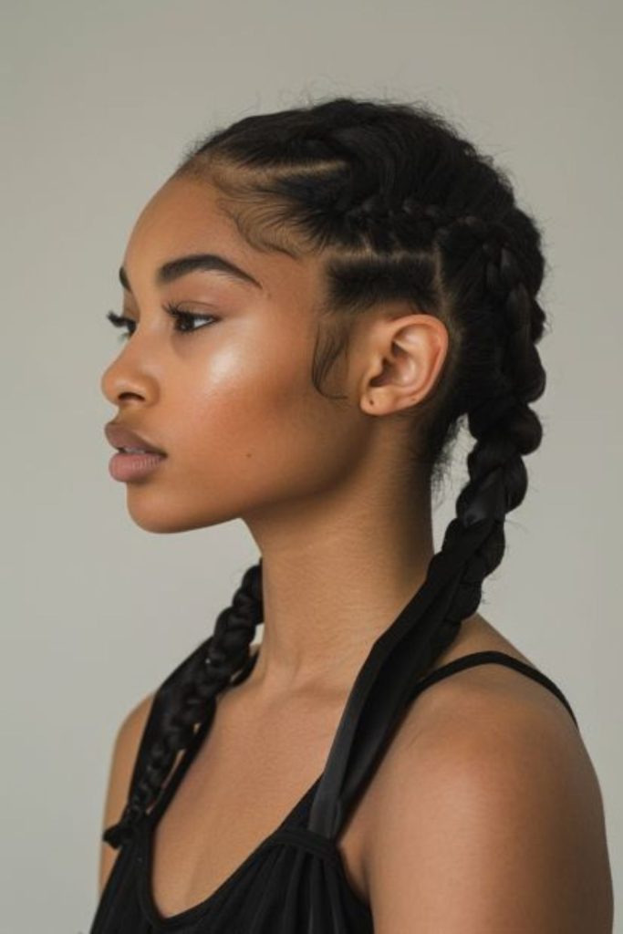 Flat twist ponytail basketball look