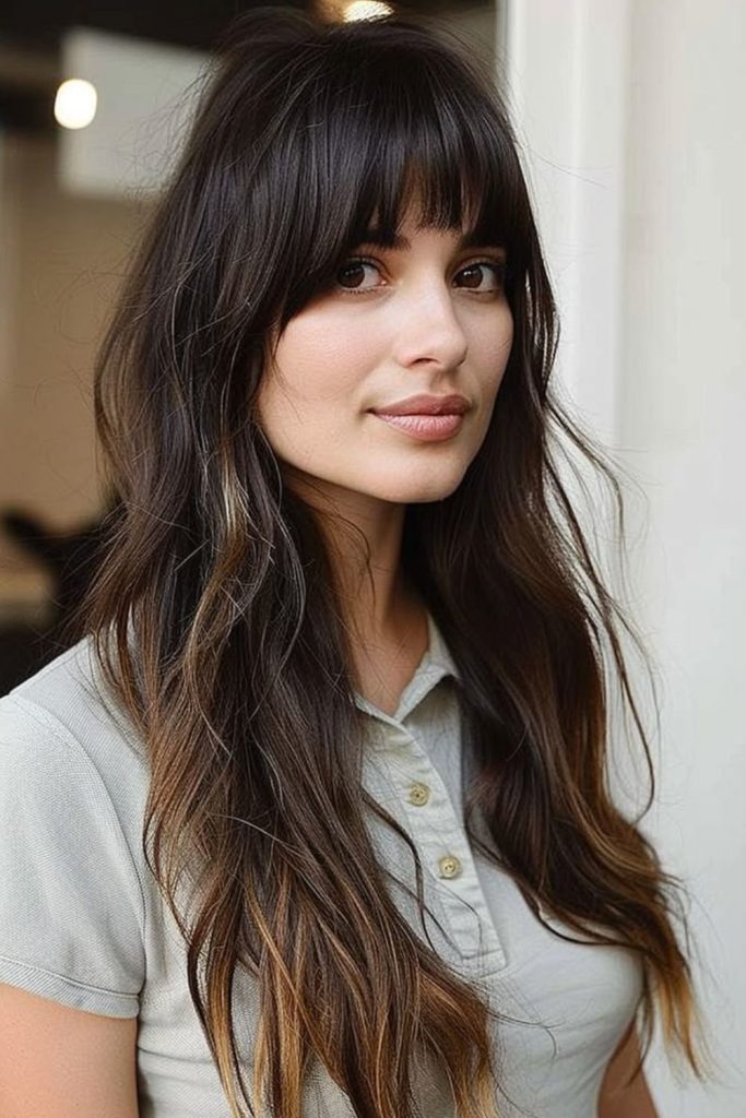 Shimmering golden fringe with long hair