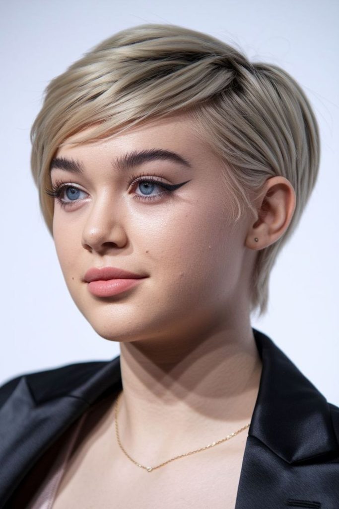 Short pixie with angled cheek-framing layers