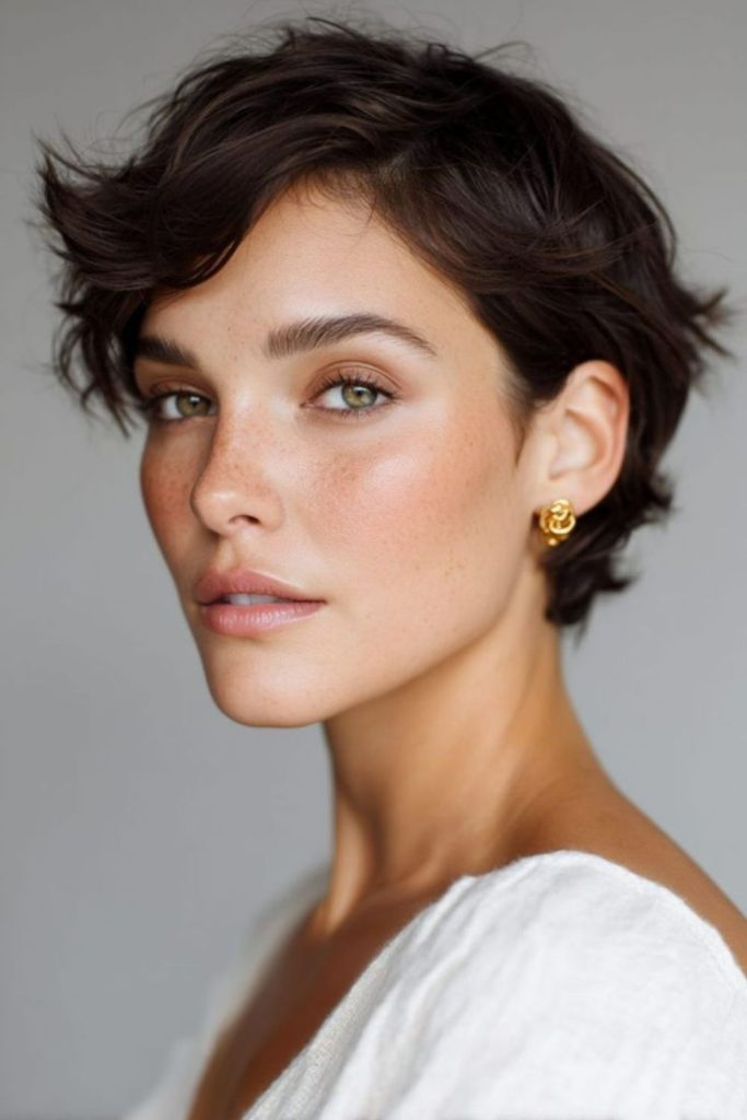 Antique whisper pixie with muted layers.