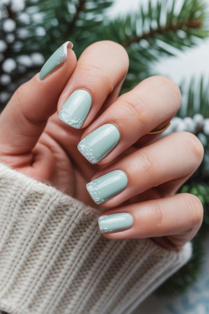 Pale mint nails with icy shimmer