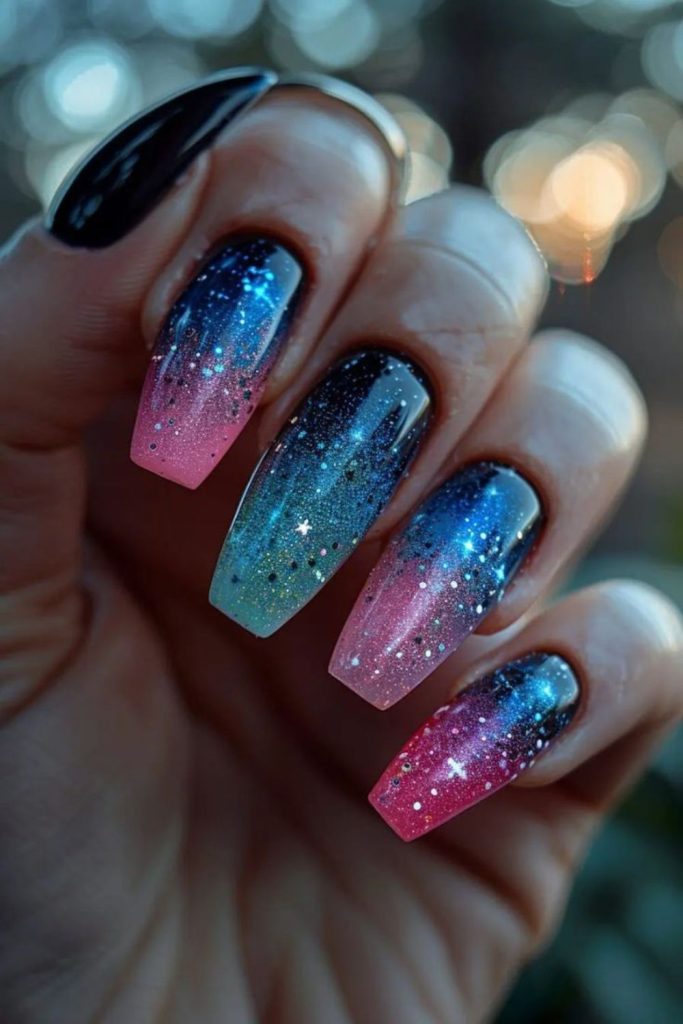 Gradient northern lights acrylic nails