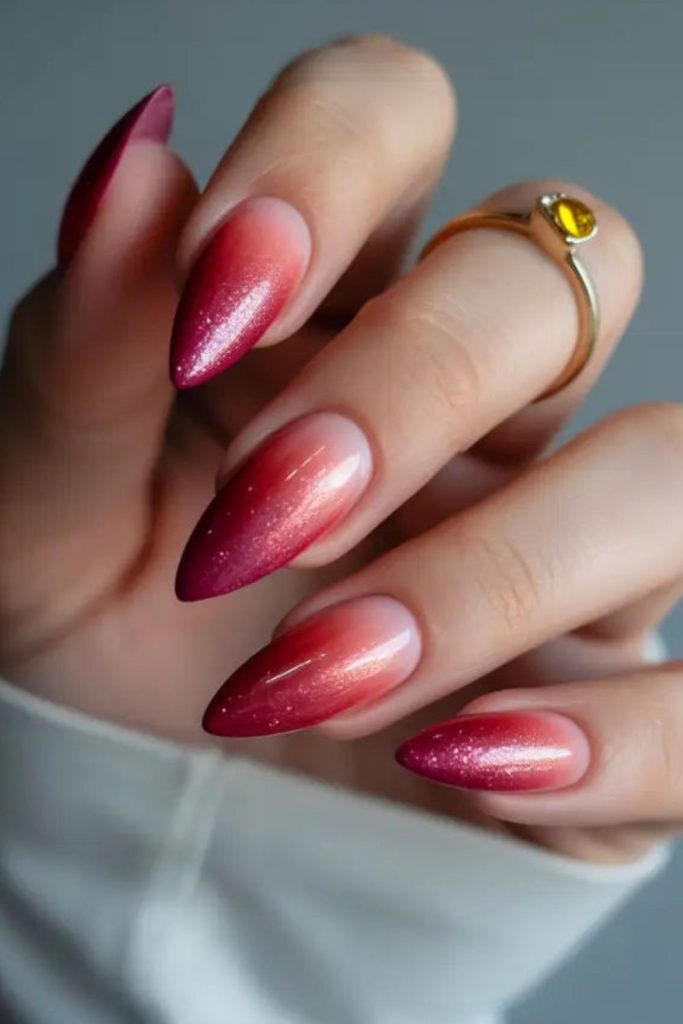 Deep berry nails with frosted pink.