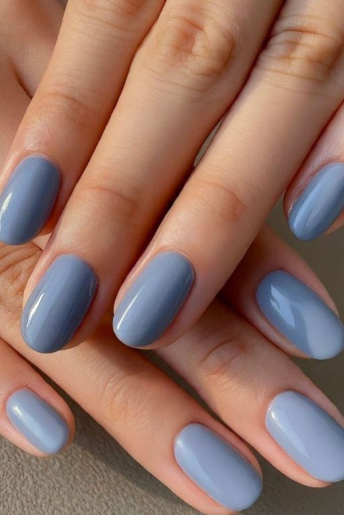 Pastel blue milky short nails