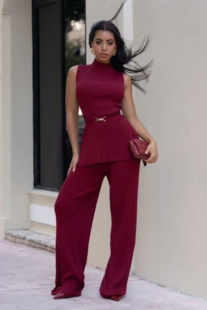 Body contour tank with wide pants