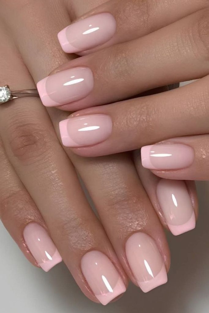 Pastel pink arcs on nude base.