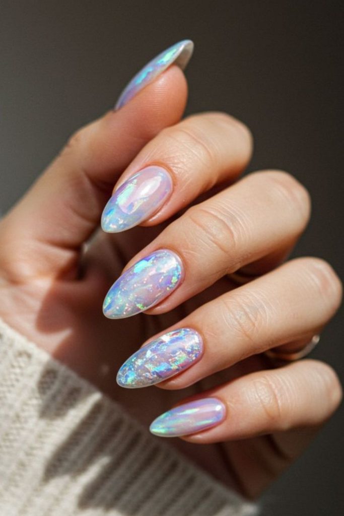 Soft pink nails with opalescent shimmer