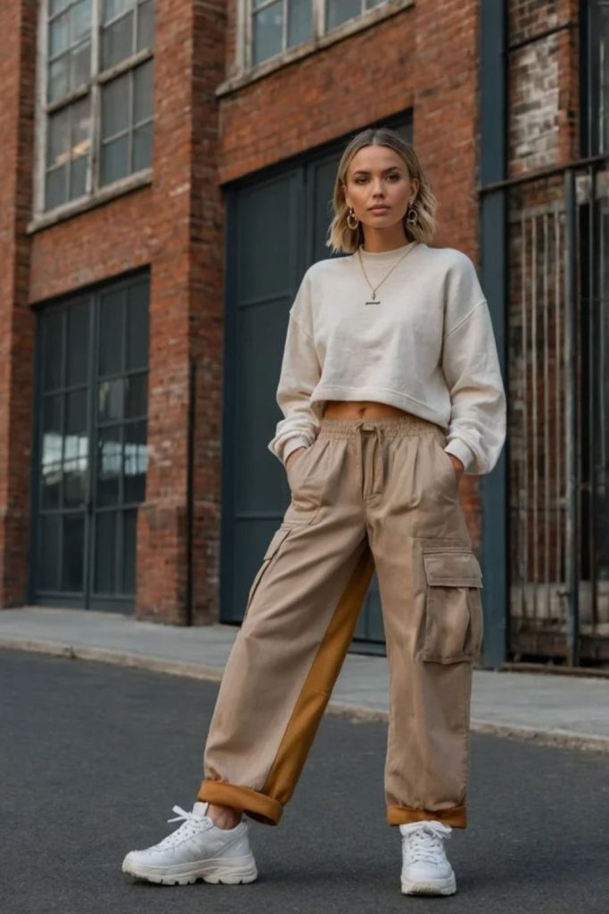 Glossy utility cargo winter pants