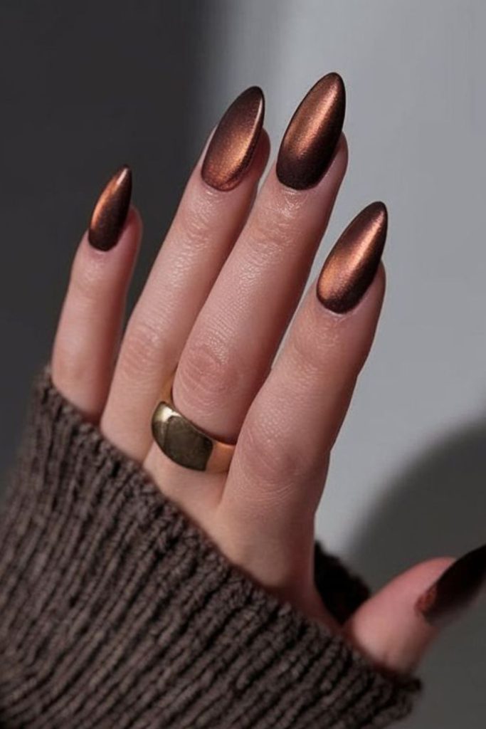 Burnt sienna magnetic nail design