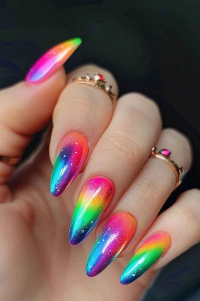 Bright rainbow playful nails