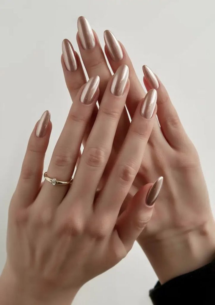 Frosted golden nails soft shimmer