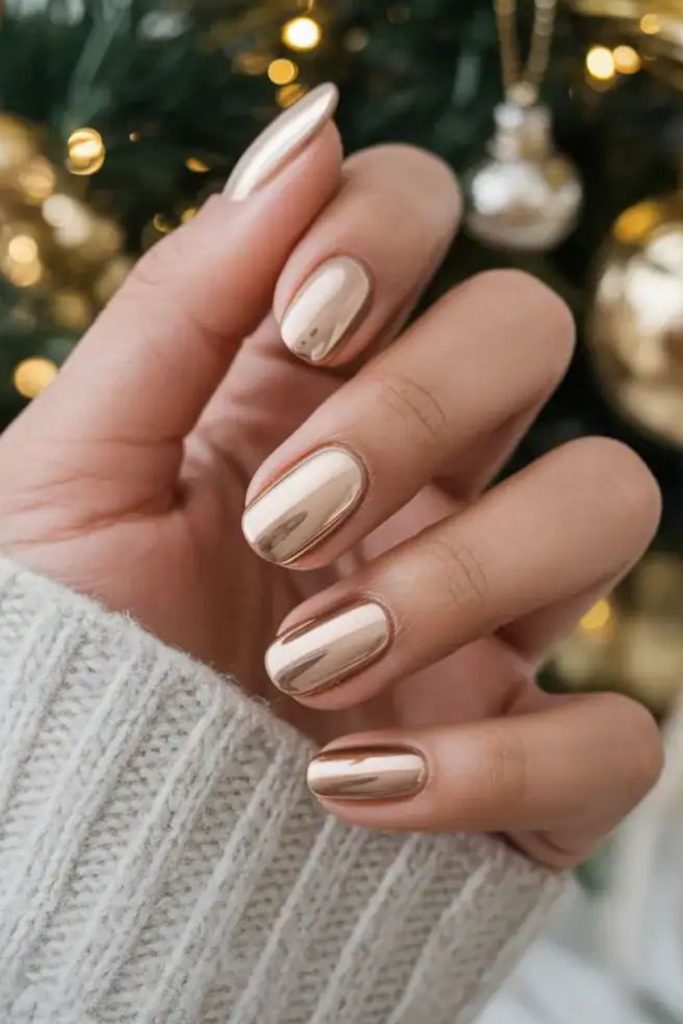 Golden frosted delicate manicure