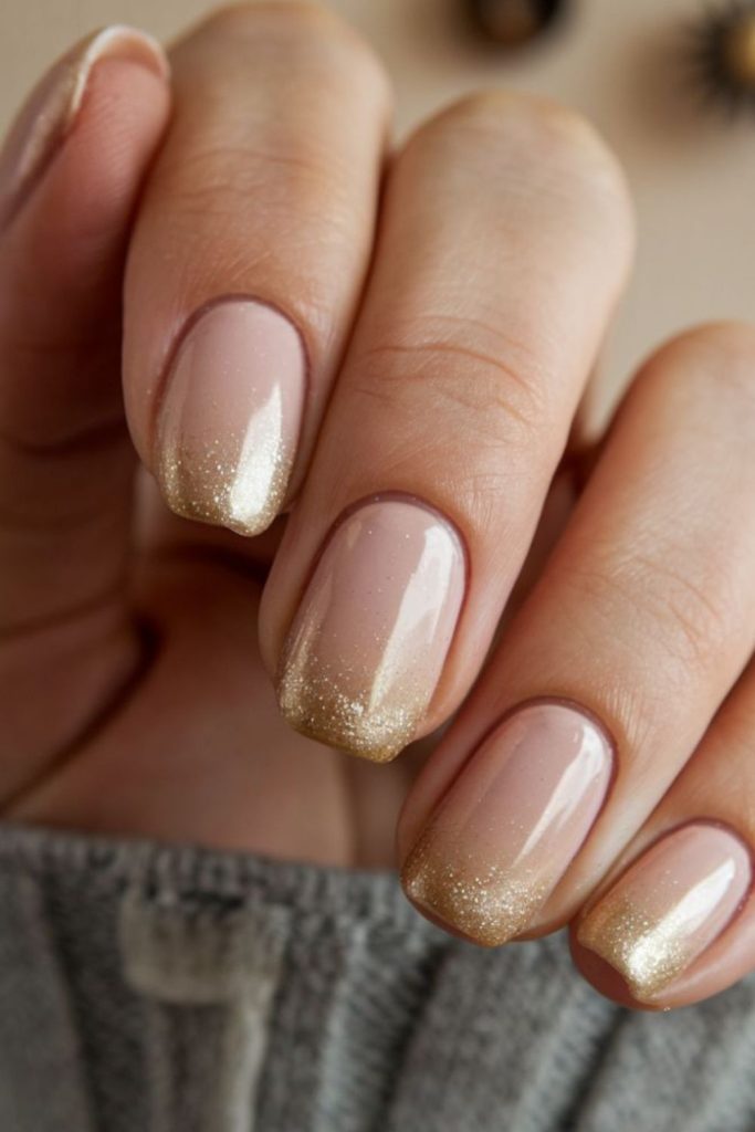 Champagne gold arcs on nude nails.