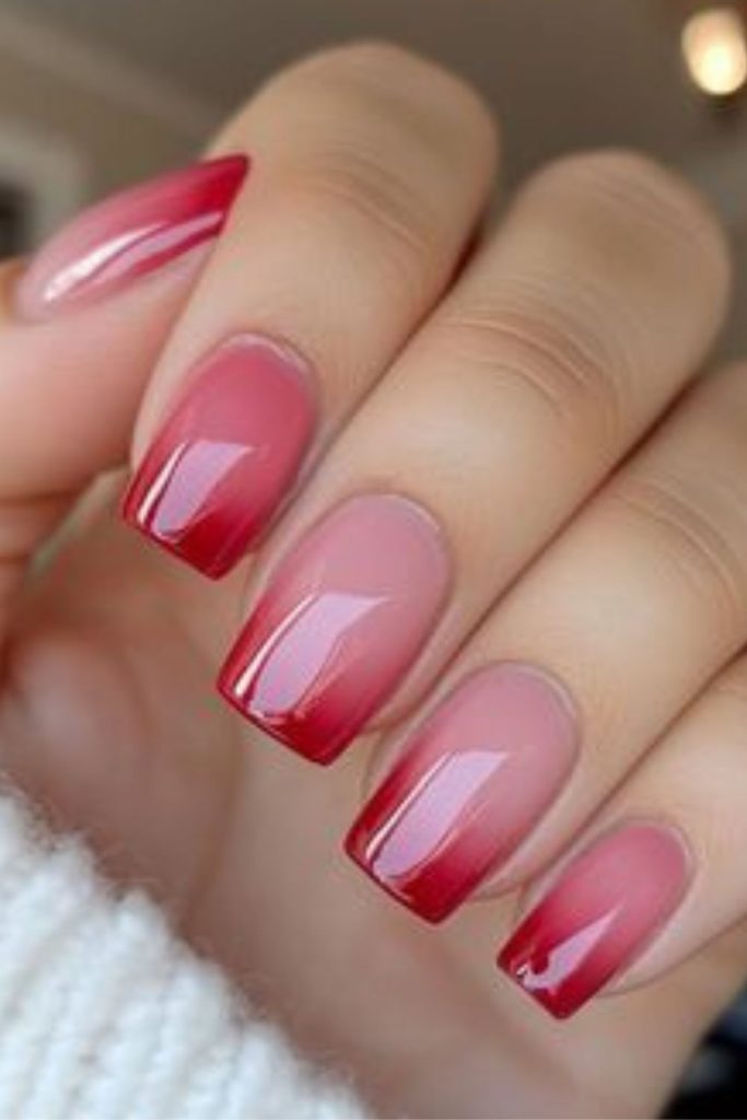 Cherry red glitch style Valentine tips.