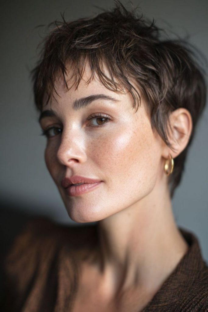Classic timeless pixie haircut style.