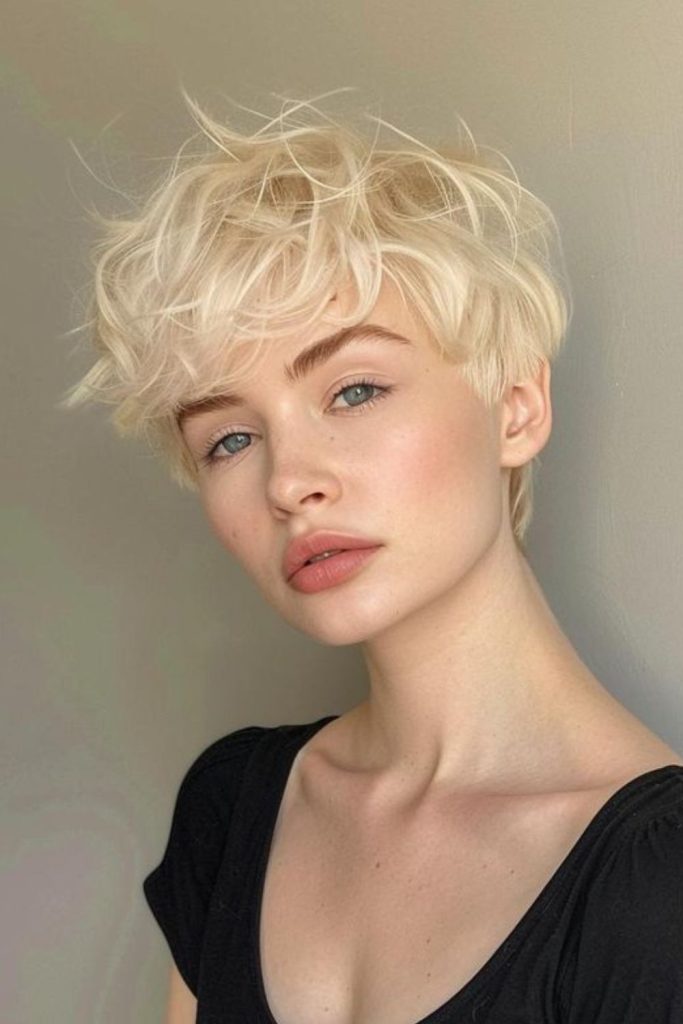 Airy feathered crown with soft rebellious flair.