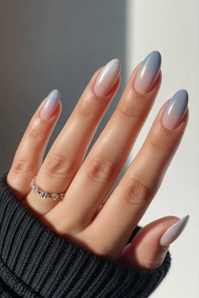 Gray and icy blue gradient nails