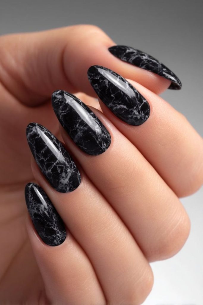 Matte edges highlighting glossy black nails