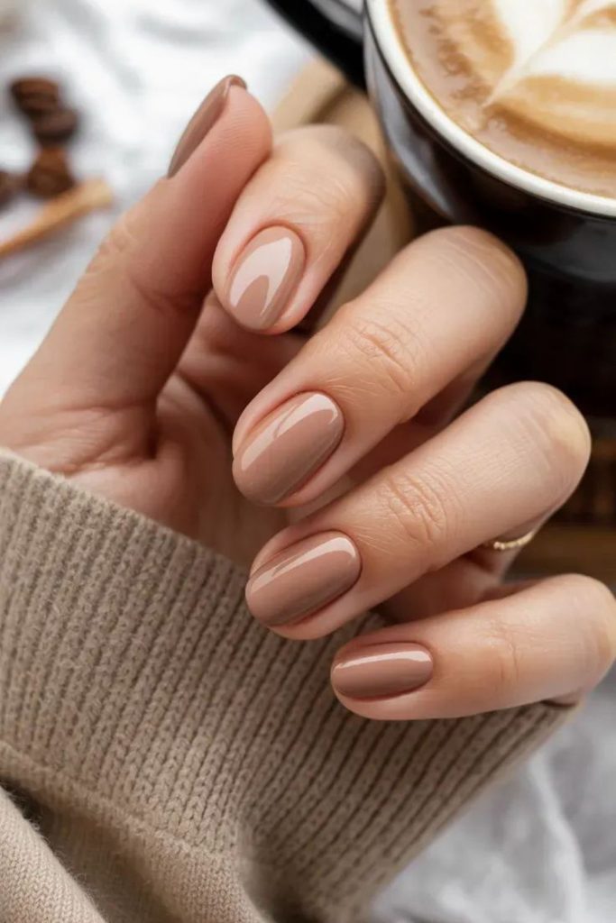 Light cocoa short rounded nails
